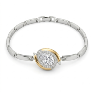 Pulseira Feminina Prata e Ouro com Zircônia Gota Cravejada