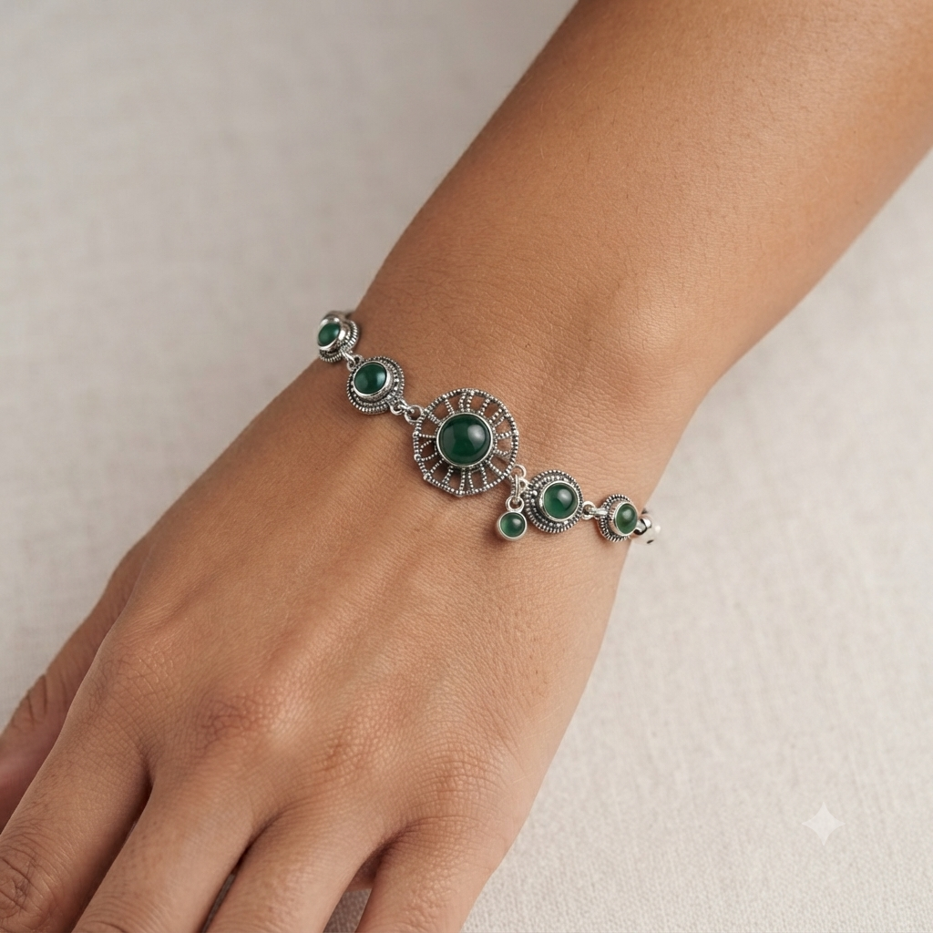 Pulseira Feminina em Prata 925 com Pedras Verdes - Imagem 3