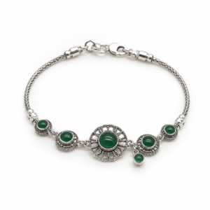 Pulseira Feminina em Prata 925 com Pedras Verdes