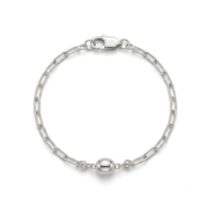 Pulseira de Prata 925 Elo Cartie Texturizado com Esfera Central