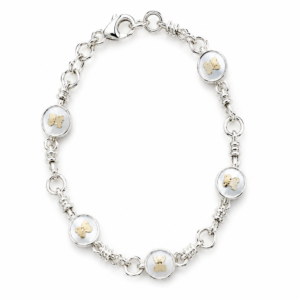 Pulseira Feminina em Prata 925 com Pingentes de Ursinho e Madrepérola – Delicada e Elegante
