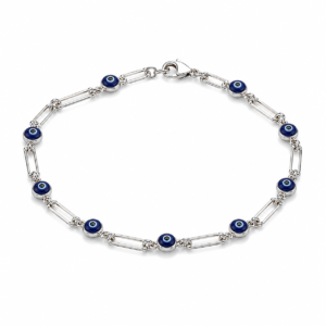 Pulseira Feminina Prateada com 9 Olhos Gregos Azuis