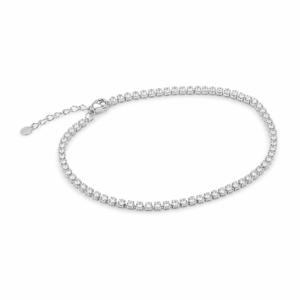 Pulseira de Prata com Pedras Transparentes e Extensor – Estilo Riviera