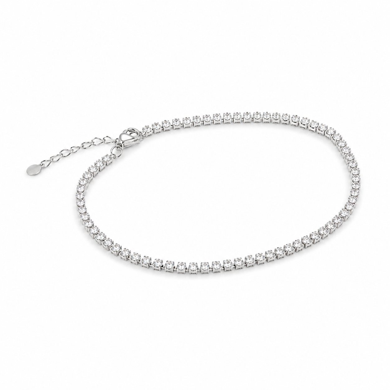 Pulseira de Prata com Pedras Transparentes e Extensor – Estilo Riviera
