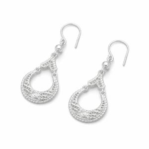 Brinco de Prata Gota Vazado com Detalhes Ornamentais