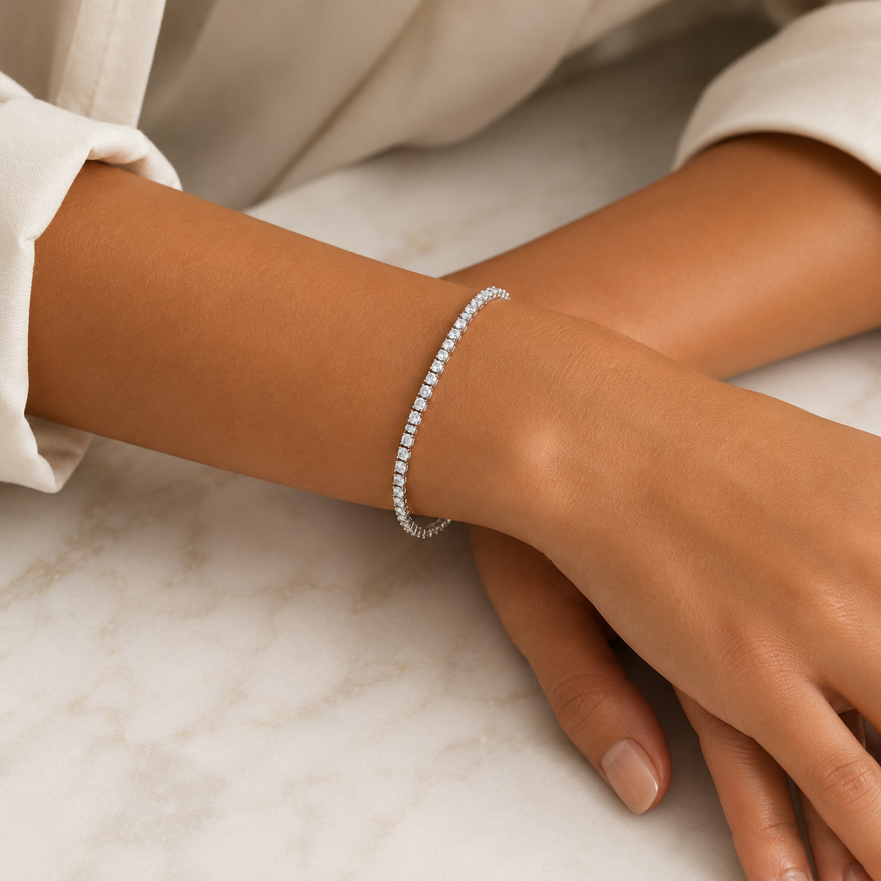 Pulseira de Prata com Pedras Transparentes e Extensor – Estilo Riviera - Imagem 2