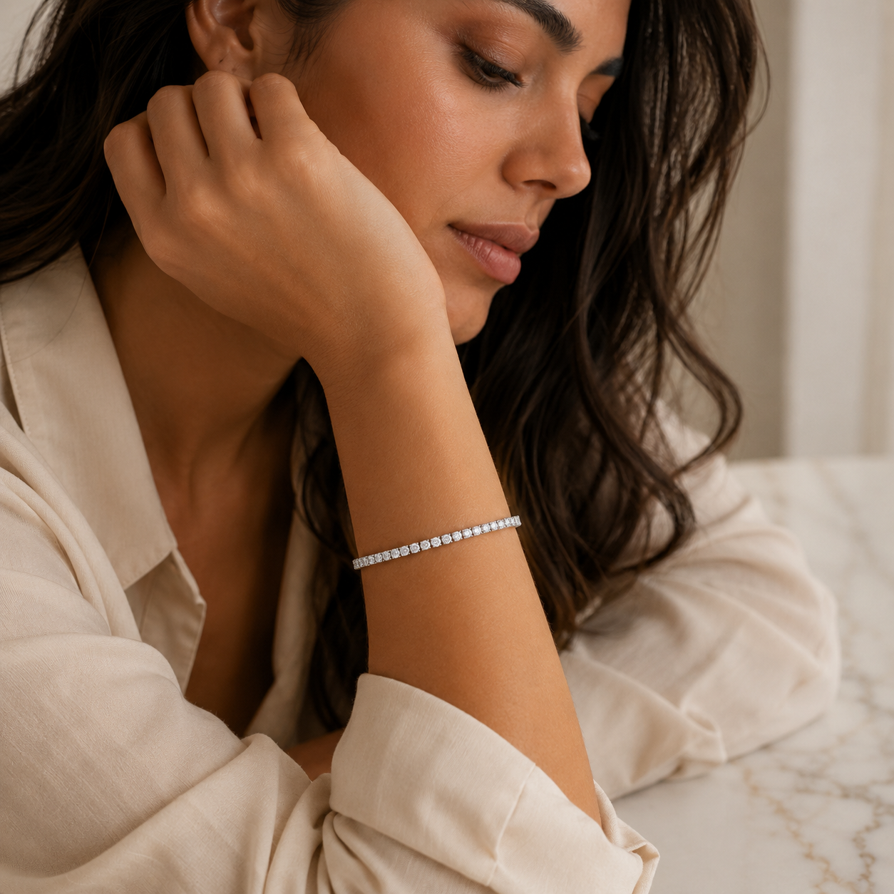 Pulseira de Prata com Pedras Transparentes e Extensor – Estilo Riviera - Imagem 3