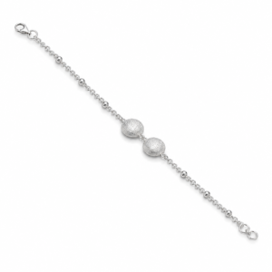 Pulseira Prateada com Duas Contas Achatadas Texturizadas e Detalhes Lisos
