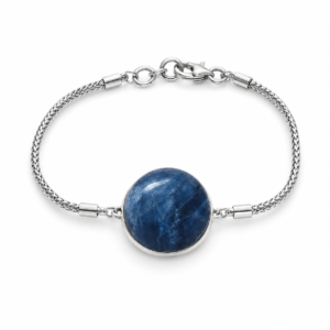 Pulseira de Prata com Pedra Azul Redonda – Joia Feminina Elegante
