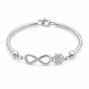 Pulseira Prateada com Símbolo do Infinito e Trevo – Design Delicado