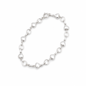 Pulseira Prateada com Detalhes em Coração e Elos Circulares