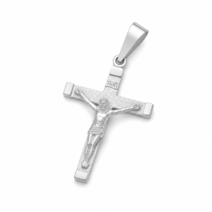 Pingente Crucifixo em Prata com Jesus e Detalhe INRI
