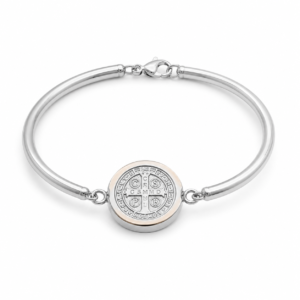 Pulseira Prateada com Medalha de São Bento Central e Fecho