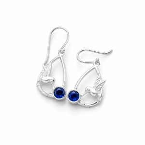 Brincos de Prata com Pássaro e Pedra Azul – Design Gota