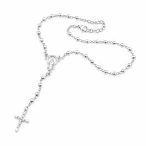 Terço Colar em Prata com Medalha de Nossa Senhora e Crucifixo