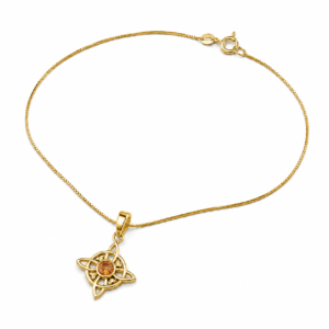 Colar Banhado a Ouro com Pingente Celta e Pedra Central
